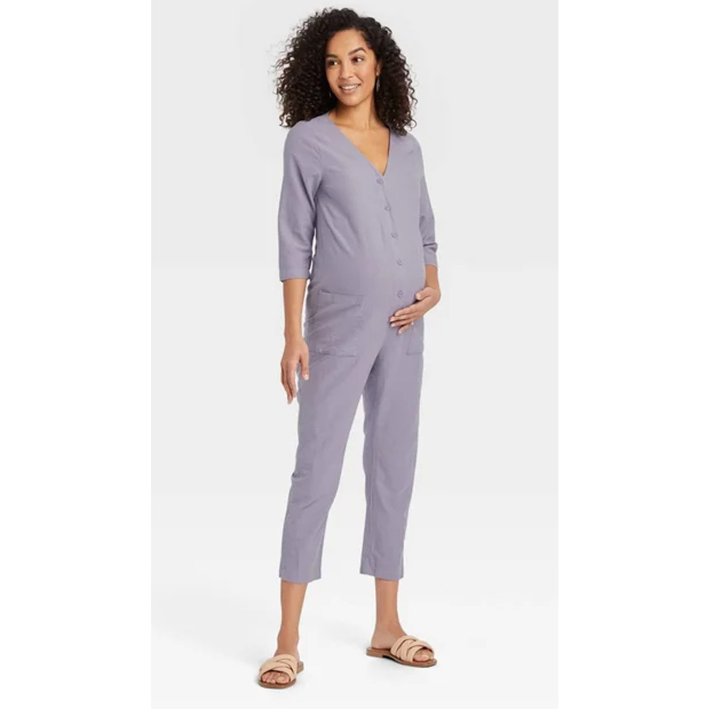 The Nines by Hatch Button Front 3/4 Sleeve Maternity Jumpsuit Womans Size Medium
